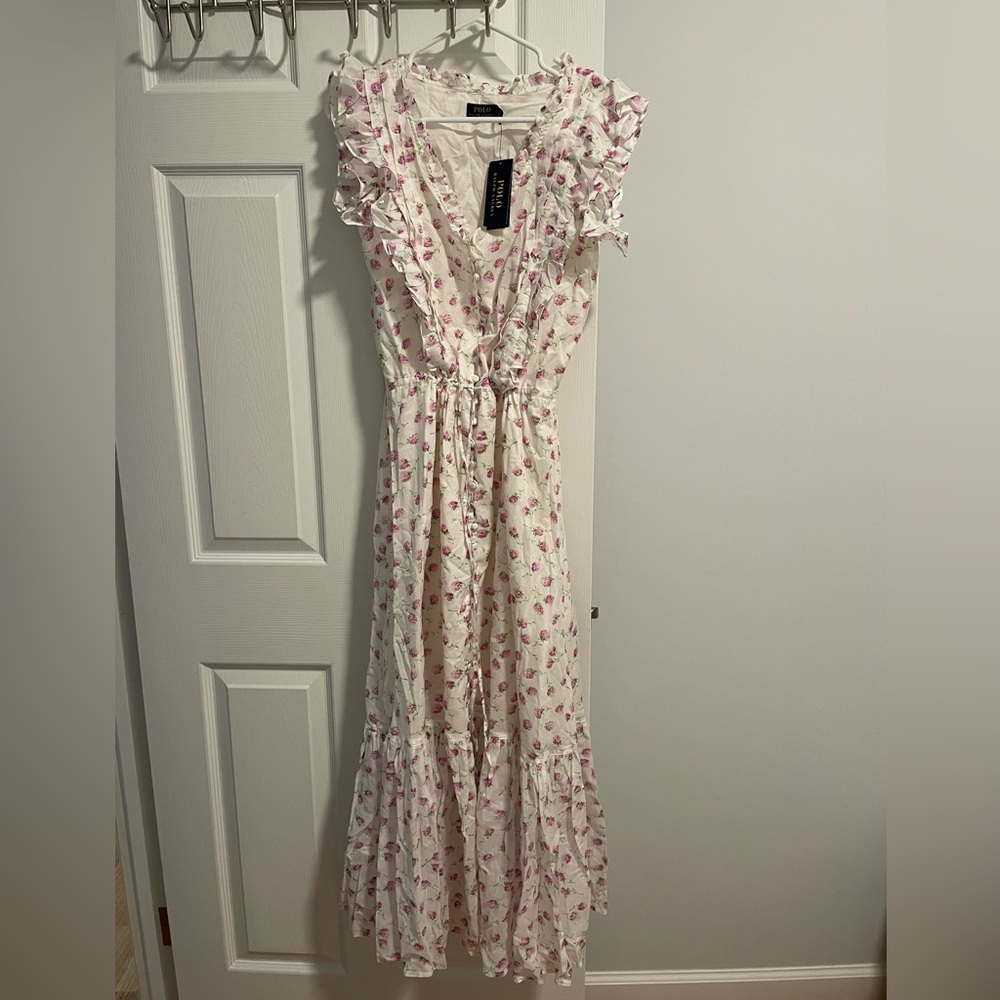 Polo by Ralph Lauren White and Pink Midi Dress